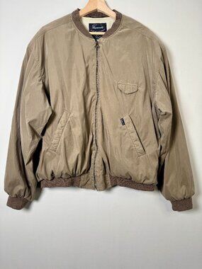 Vintage Façonnable Tan Water Repellent Bomber Jacket Goldberg Design Sz Large